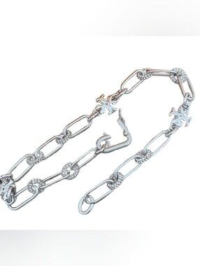 Tory Burch Double T Silver Pave Link Necklace and Bracelet
